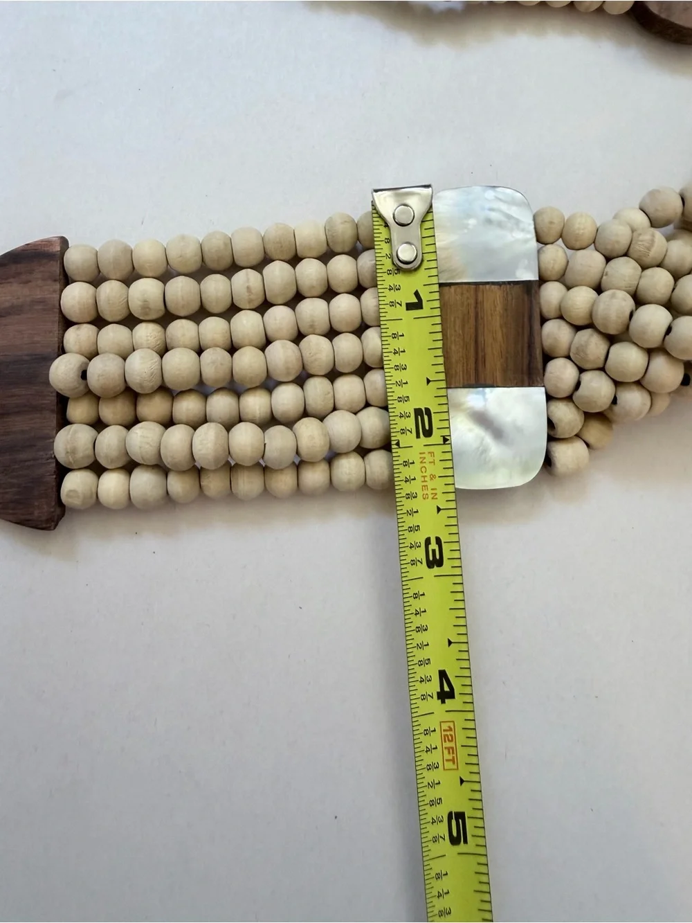 Wood Beaded Stretch Belt Wide Boho Natural Wood 32-33” Unmarked Statement